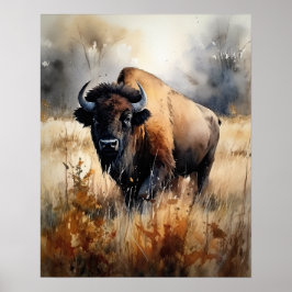 Póster Bison Woodland Animal Art Print Poster
