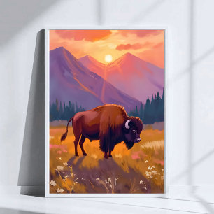 Póster Bisonte de Grand Teton   Pintura de viaje al parqu