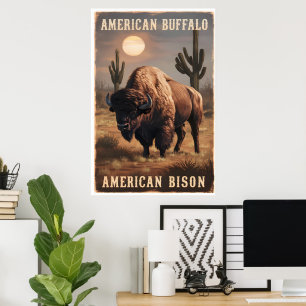 Póster Bisonte estadounidense en un desierto