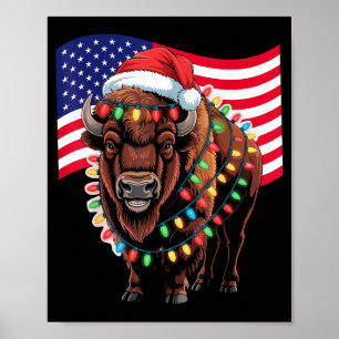 Póster Bisonte Patriótico Búfalo Navidad Bandera De EE. U