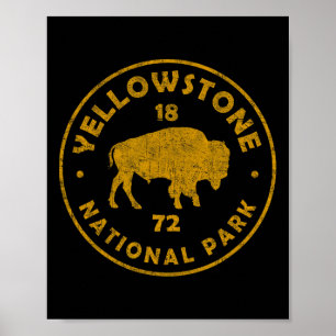 Póster Bisonte Retro Parque Nacional Yellowstone 1872 Sen