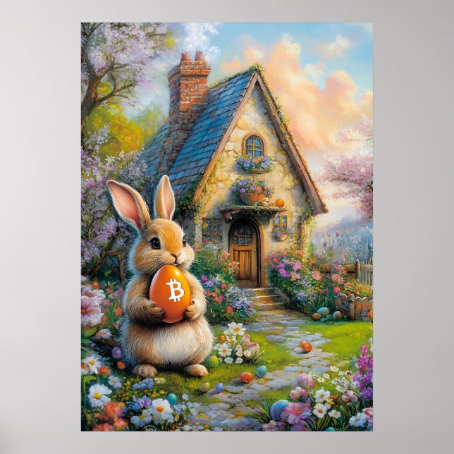 Póster Bitcoin Easter Bunny Rabbit Hole Crypto BTC (Frente)