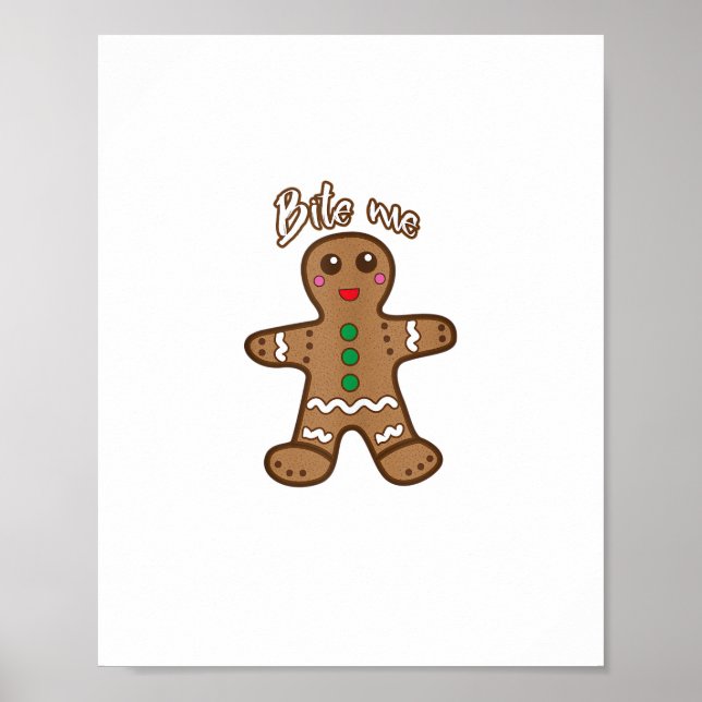 Póster Bite Me Gingerbread Funny Cookie Navidades Gracias (Frente)
