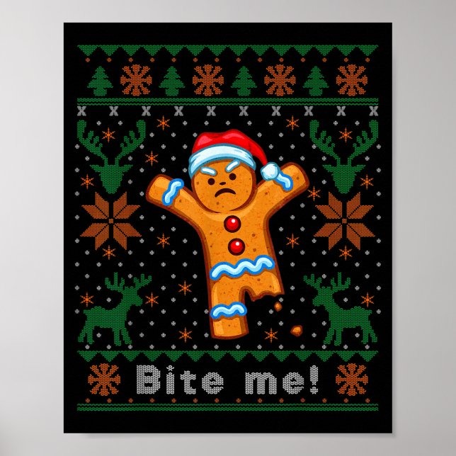 Póster Bite Me Gingerbread Man - Funny Ugly Christmas Swe (Frente)