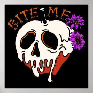 Póster Bite Me - Halloween Skull Poison Apple y Flores