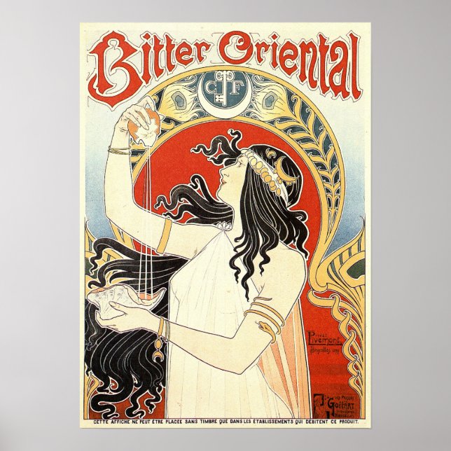 Póster BITTER ORIENTAL Privat Livemont Viejo Art Nouveau (Frente)