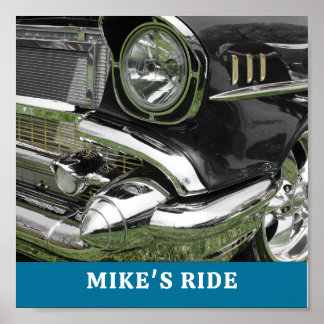 Póster Black 1957 Chevy Car, Nombre/Mensaje, Tu Foto/Arte