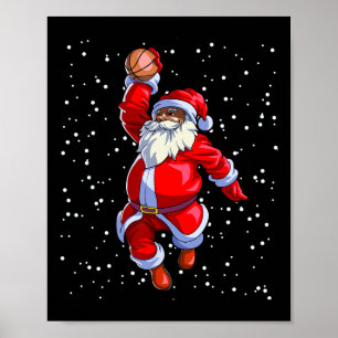 Póster Black African American Santa Claus Basketball Afro