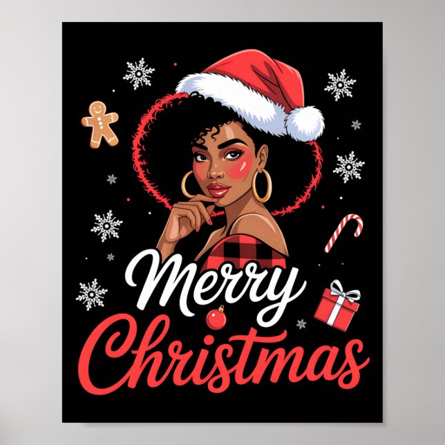 Póster Black African Girl American Merry Christmas Santa  (Frente)