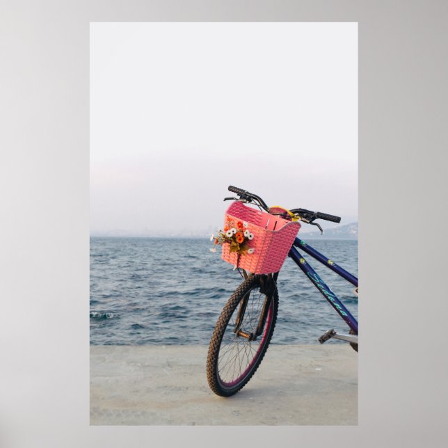 Póster Black and blue bicycle with basket (Frente)