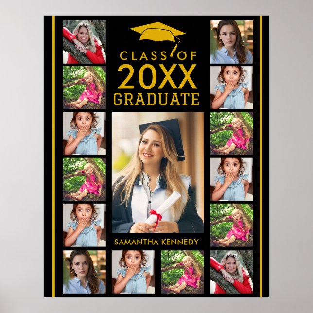 Póster Black And Gold 17 Photo Collage 2026 Graduation (Frente)