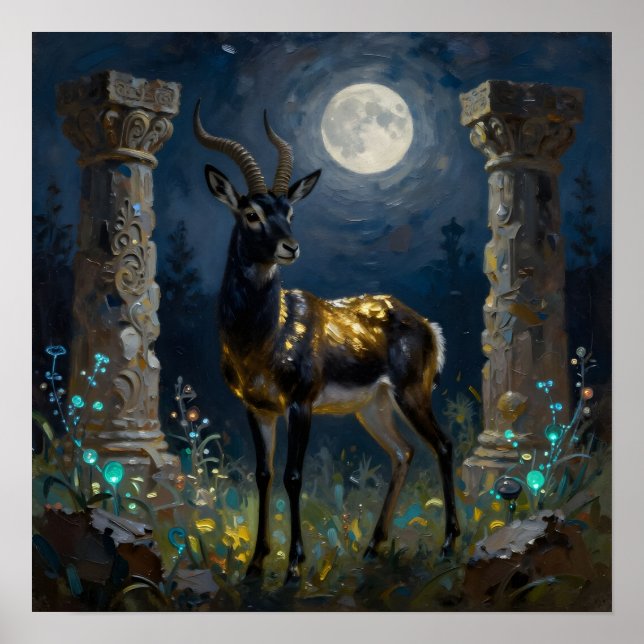 Póster Black and Gold Gazelle | Wildlife Illustration (Frente)