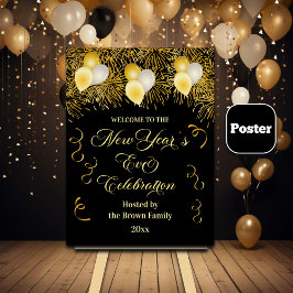 Póster Black and Gold Glitter New Year's Eve Party