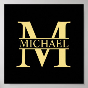 Póster Black and Gold Personalized Monogram and Name