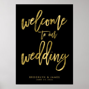Póster Black And Gold Welcome To Our Wedding Sign