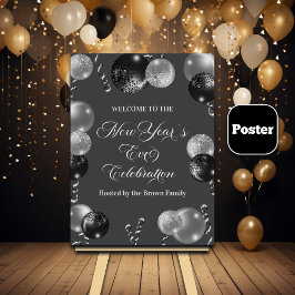 Póster Black and Silver Glitter New Year's Eve Party