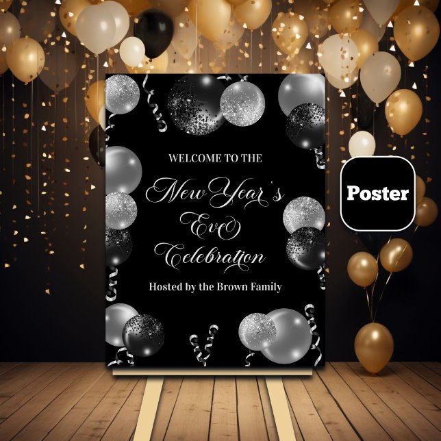 Póster Black and Silver Glitter New Year's Eve Party  (Subido por el creador)