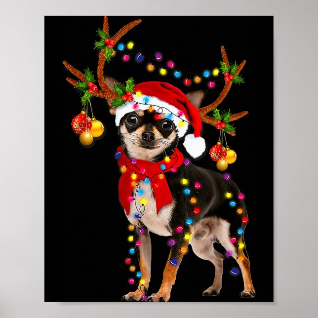 Póster Black And Tan Chihuahua Gorgeous Reindeer Christma (Frente)