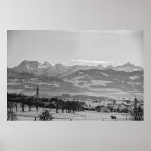 Póster Black and White 1968 Alemania Winter Town Baviera