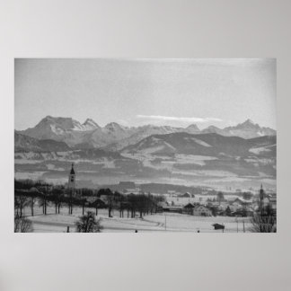 Póster Black and White 1968 Alemania Winter Town Baviera