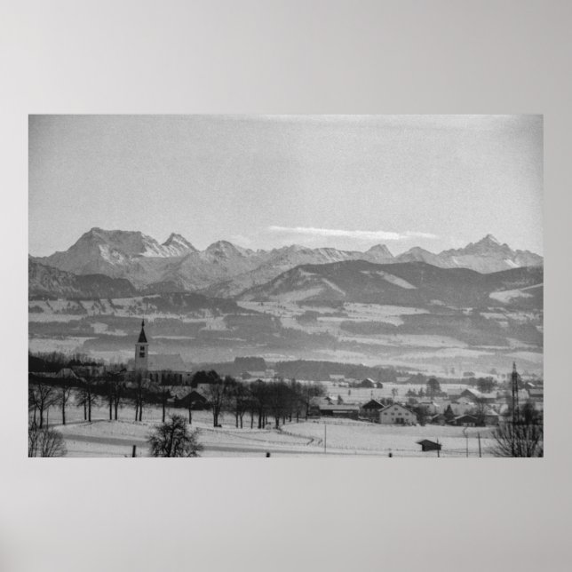 Póster Black and White 1968 Alemania Winter Town Baviera (Frente)