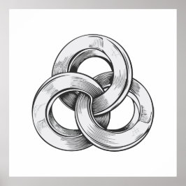 Póster Black and white abstract of three interconnected c