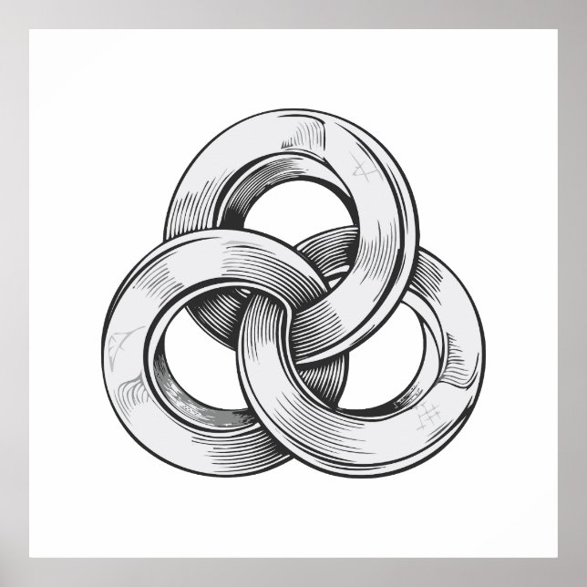 Póster Black and white abstract of three interconnected c (Frente)