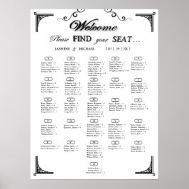 Póster Black and White Alphabetical Wedding Seating Chart