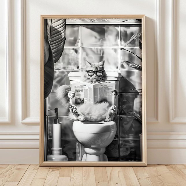 Póster Black and White Bathroom Cat Print, Funny Posters, (Subido por el creador)