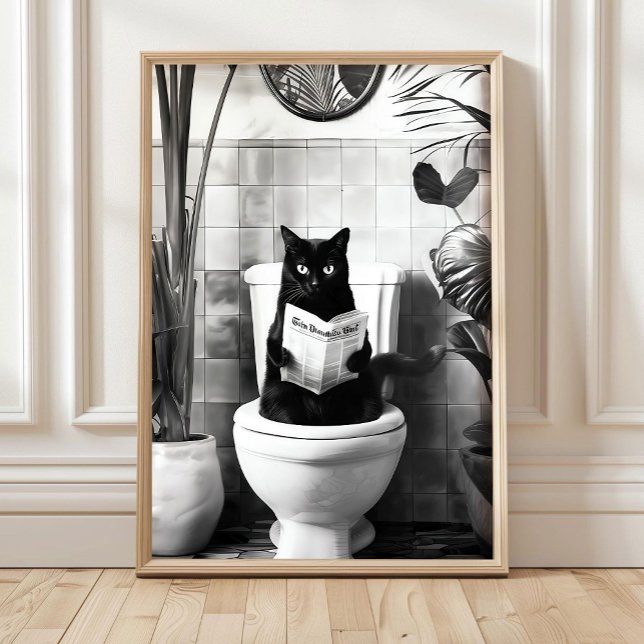 Póster Black and White Bathroom Cat Print, Funny Posters, (Subido por el creador)