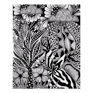 Póster Black and White Botanical Hand-Drawn Art