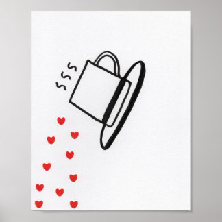 Póster Black and White Cup with Red Hearts Pouring