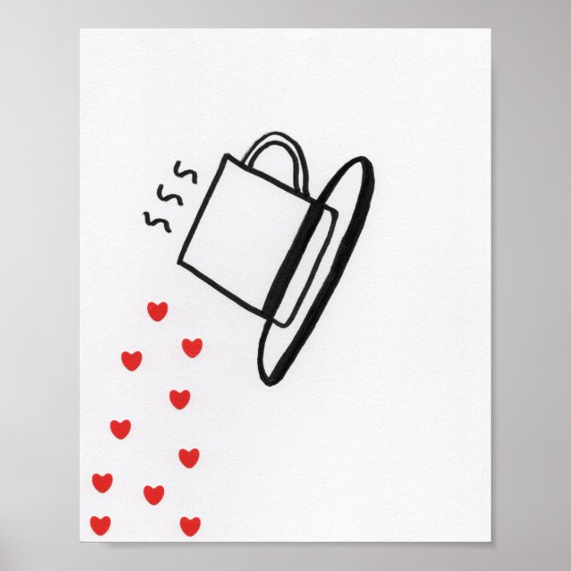 Póster Black and White Cup with Red Hearts Pouring (Frente)