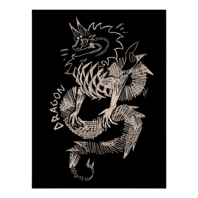 Póster Black and white Dragon sketch (Anverso)