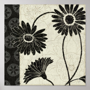 Póster Black and White Flowers