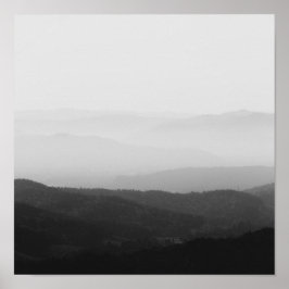 Póster Black and white foggy horizon lines