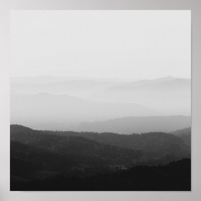 Póster Black and white foggy horizon lines (Frente)