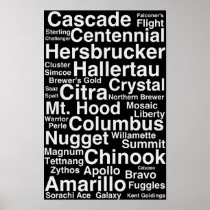 Póster Black and white Hop Varieties Poster