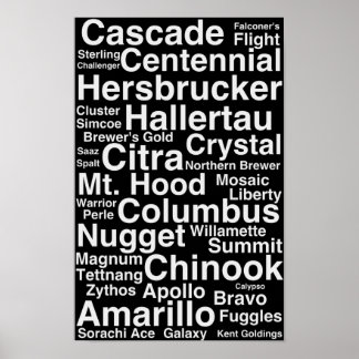 Póster Black and white Hop Varieties Poster