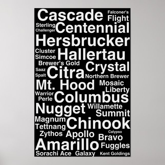 Póster Black and white Hop Varieties Poster (Frente)