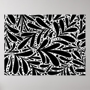 Póster Black and white leaves abstract pattern