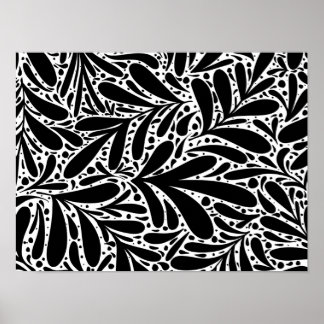 Póster Black and white leaves abstract pattern