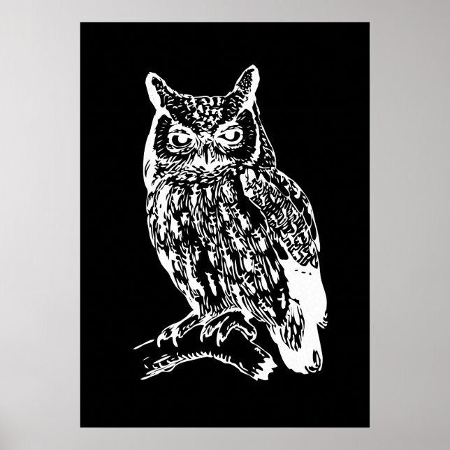 Póster Black and White Owl Art (Frente)