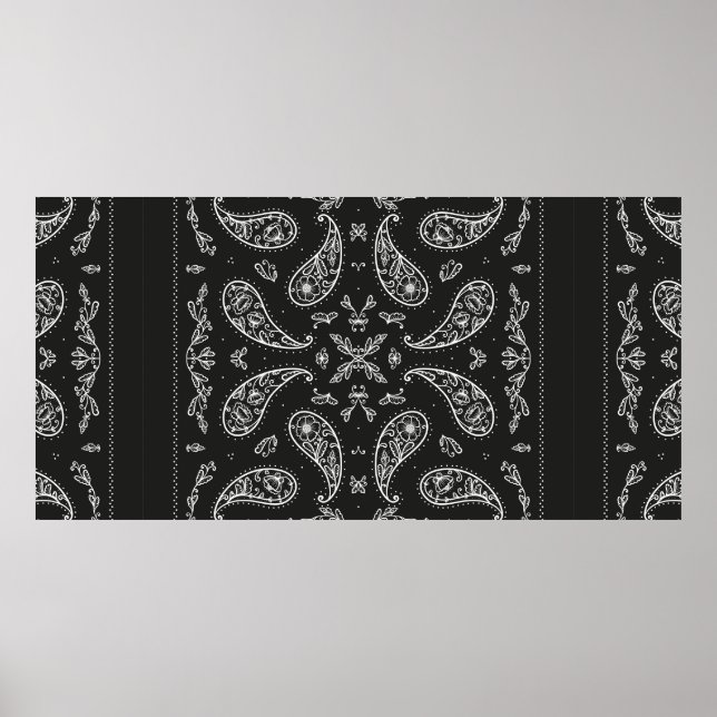 Póster Black and White Paisley Bandana Ornament Print. Vi (Frente)