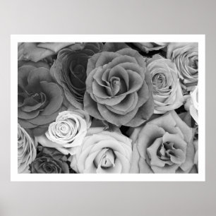 Póster Black And White Roses Pattern Large