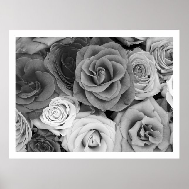 Póster Black And White Roses Pattern Large (Frente)