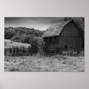 Póster Black and White Rustic Barn