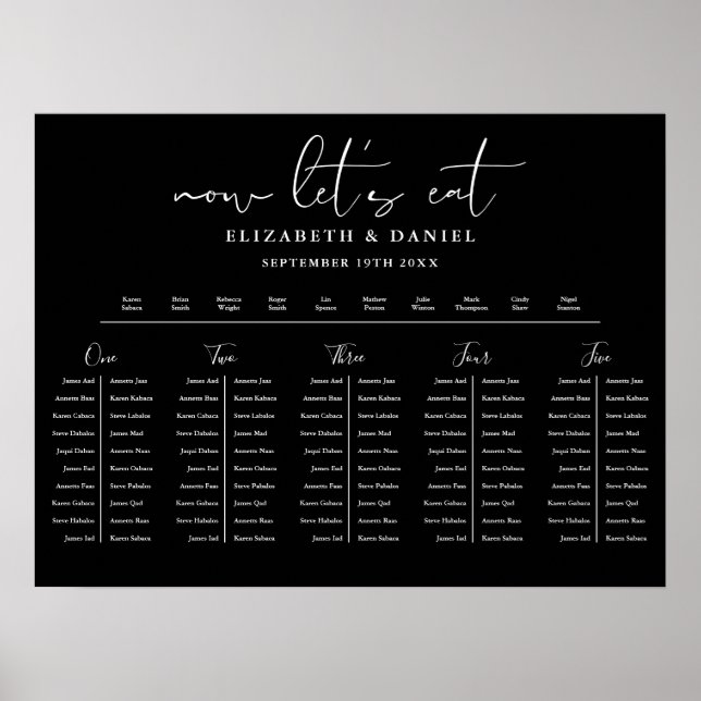 Póster Black And White Table Plan Wedding Seating Chart (Frente)