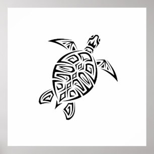 Póster Black And White Tribal Turtle