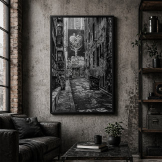 Póster Black and White Urban Graffiti Laneway